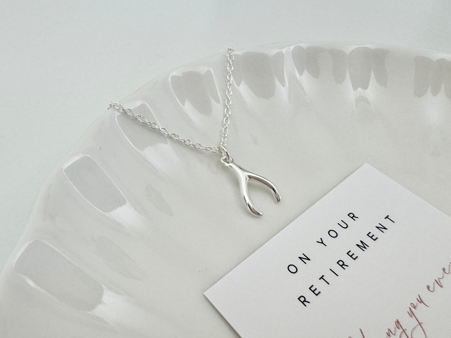 Silver Retirement Necklace, Sterling Silver Wishbone Pendant