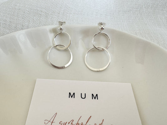 Silver Circle Stud Earrings for Mum