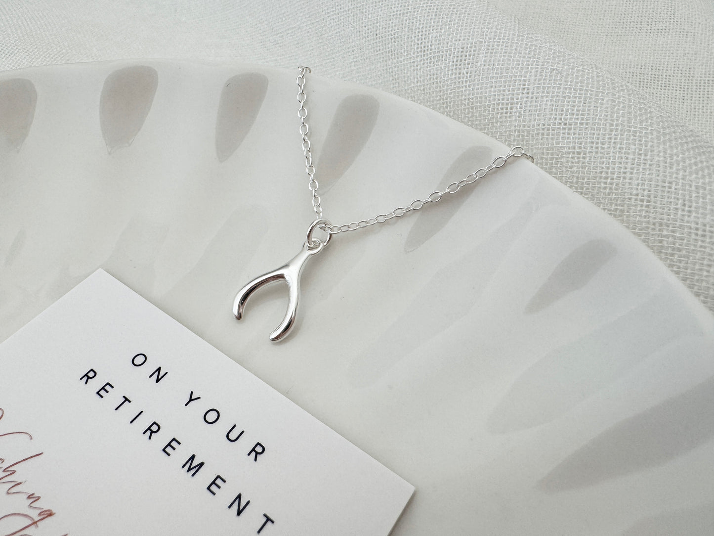 Silver Retirement Necklace, Sterling Silver Wishbone Pendant