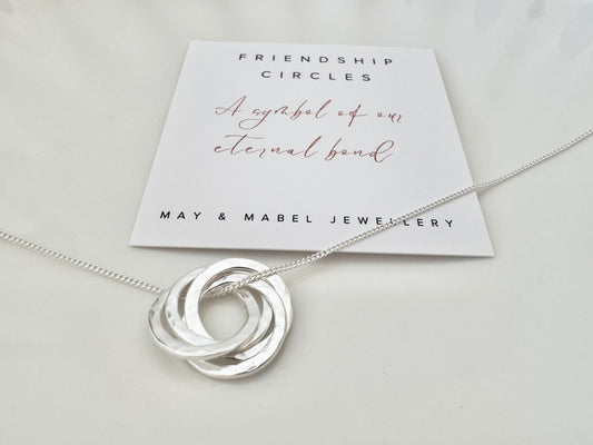 Silver Circle Friendship Pendant Necklace for 4 Friends