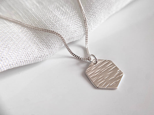 Sterling Silver Hexagon Pendant Necklace