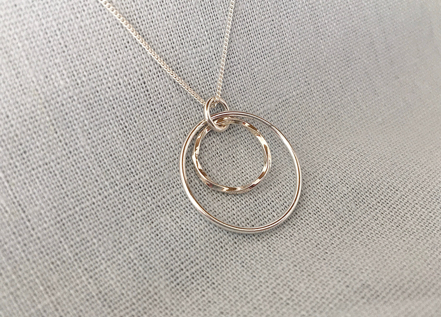 Silver Double Circle Twist Pendant Necklace