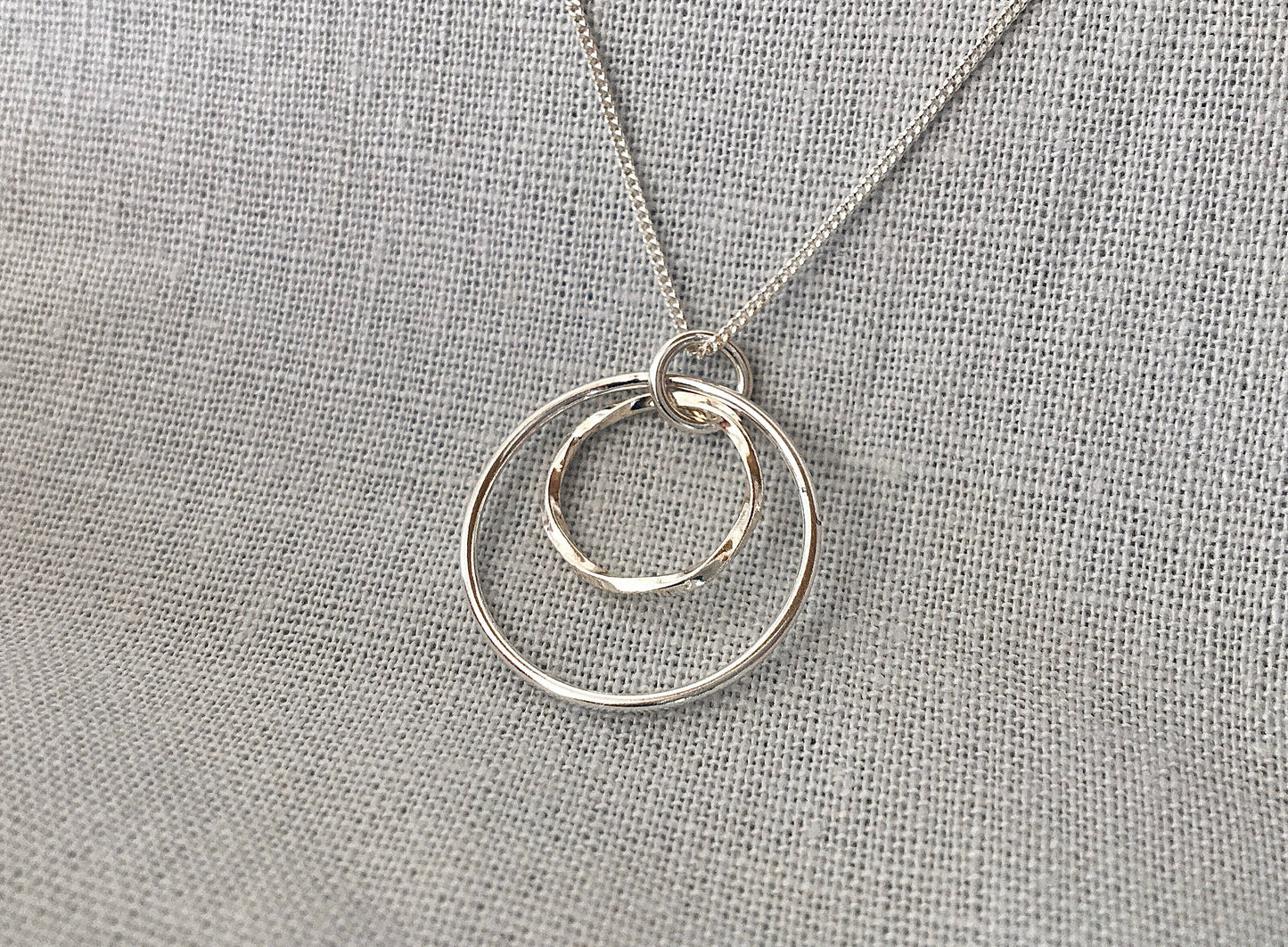 Silver Double Circle Twist Pendant Necklace