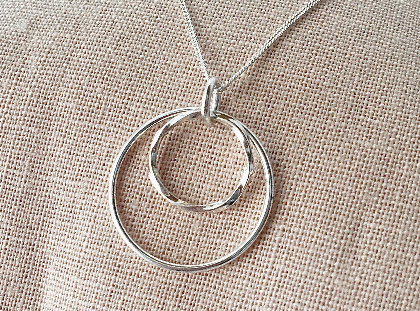 Silver Double Circle Twist Pendant Necklace