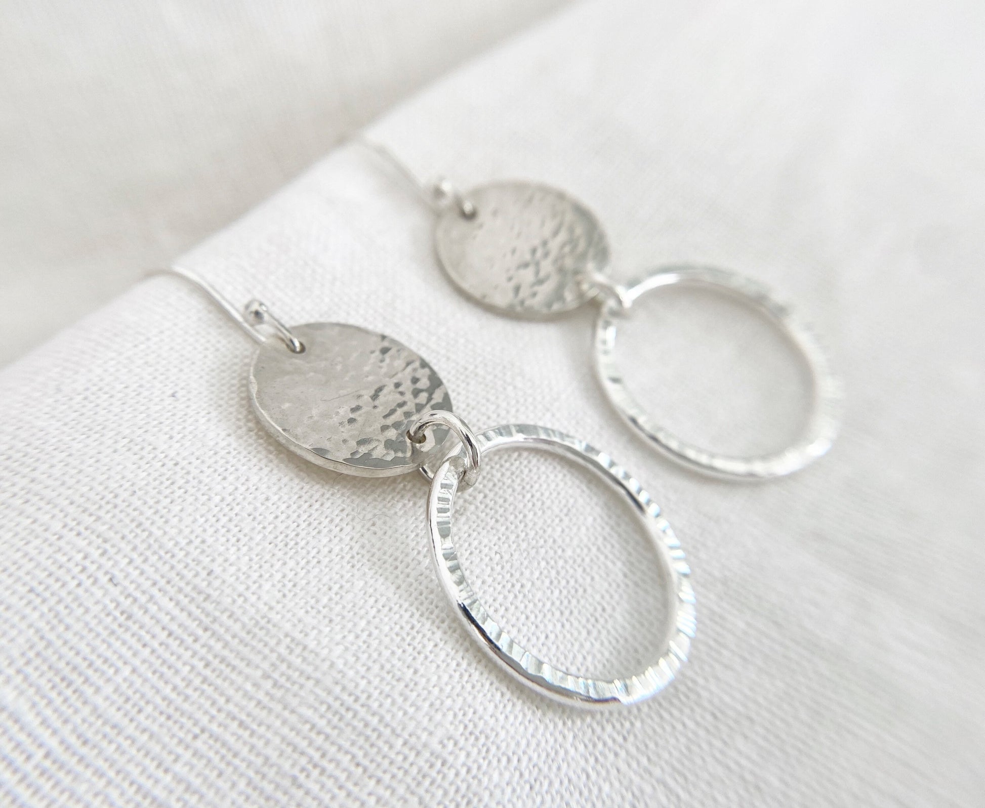 Silver hoop disc earrings