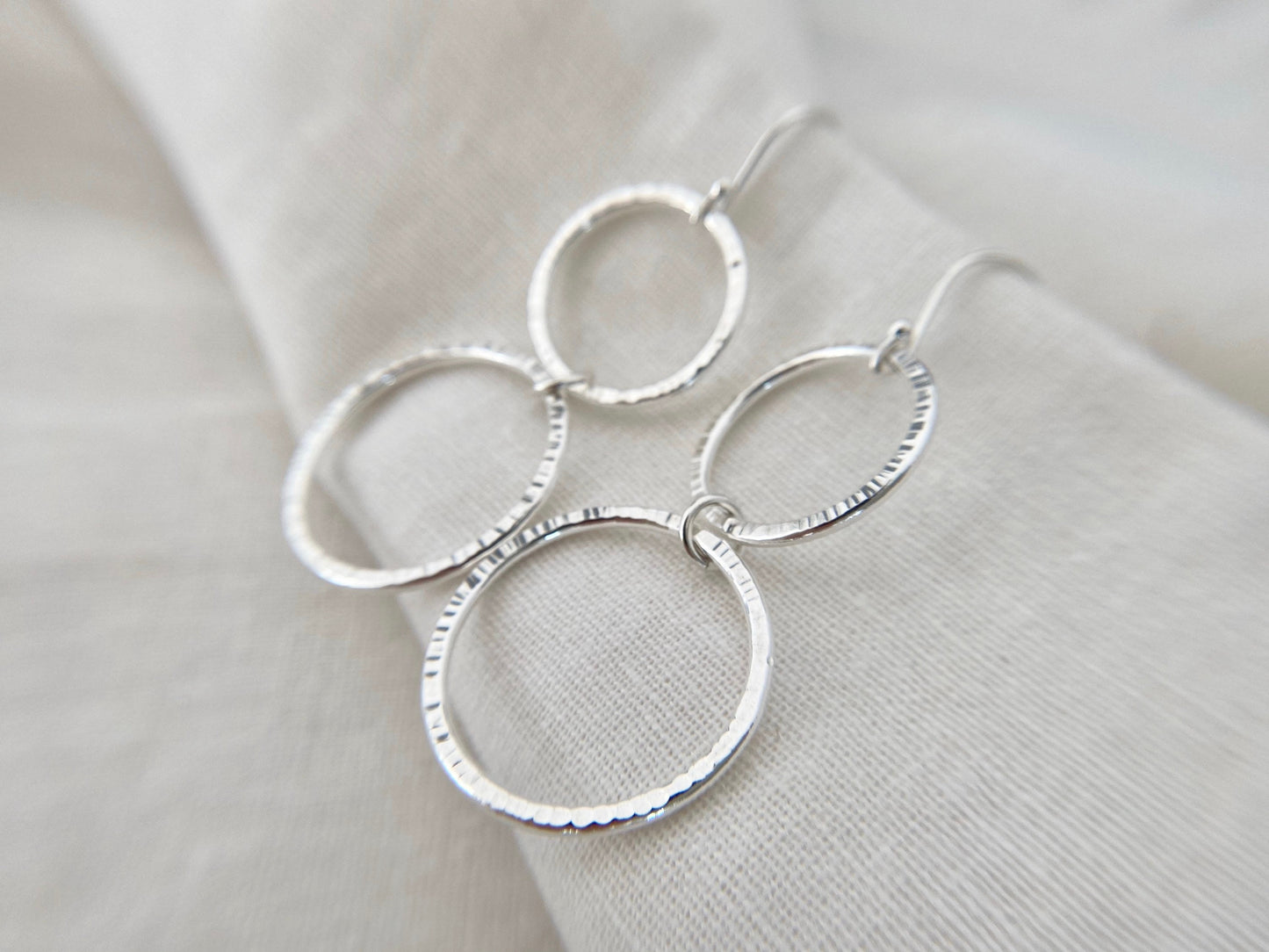 Sterling Silver Double Hoop Line Texture Earrings