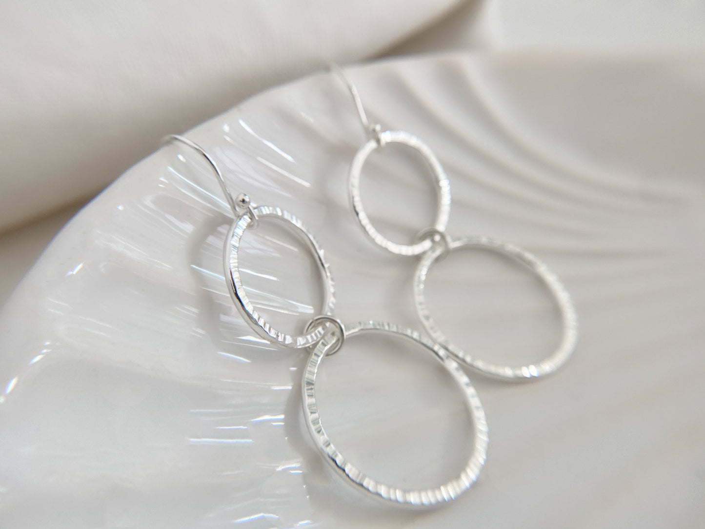 Sterling Silver Double Hoop Line Texture Earrings