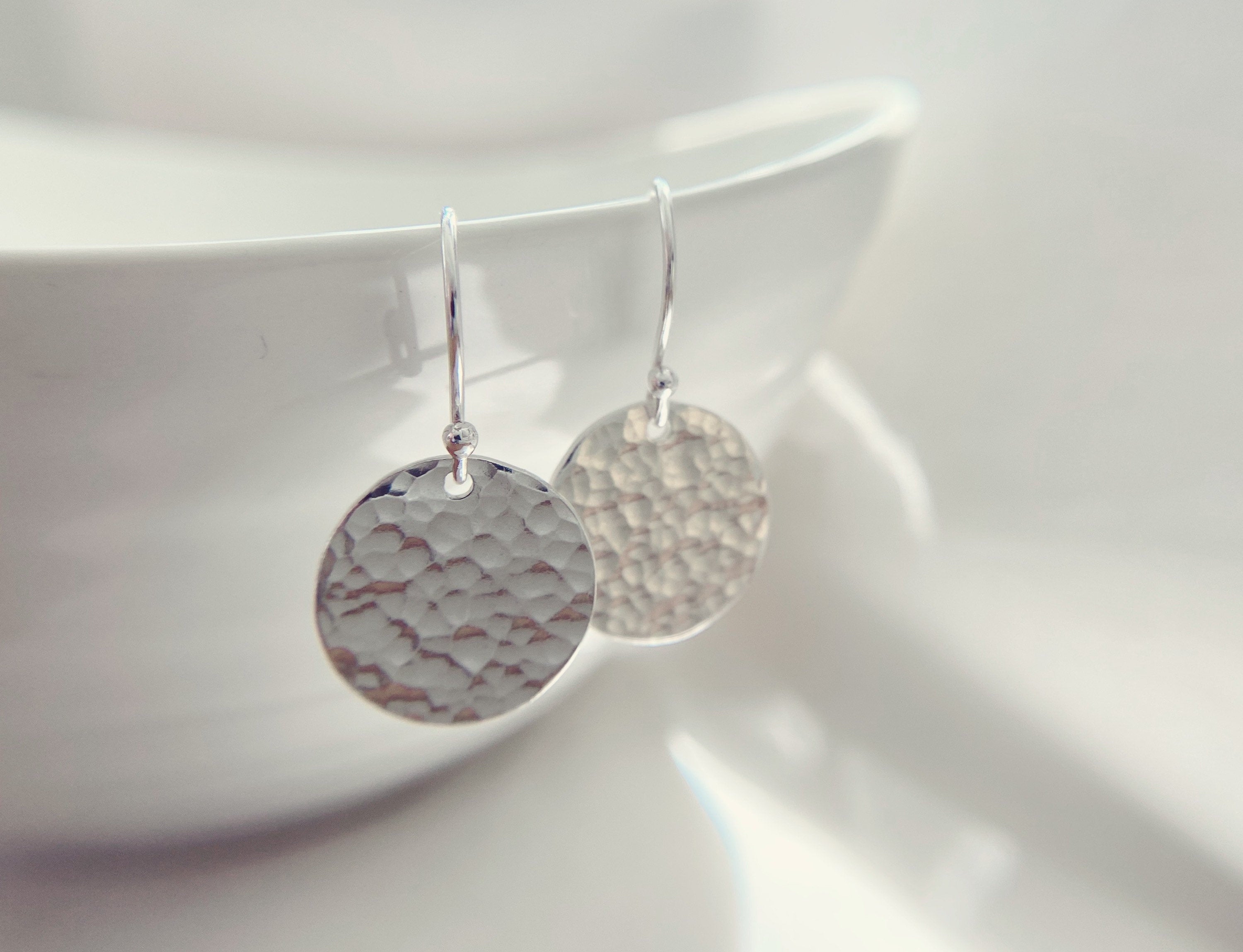 Hammered silver sales disc earrings