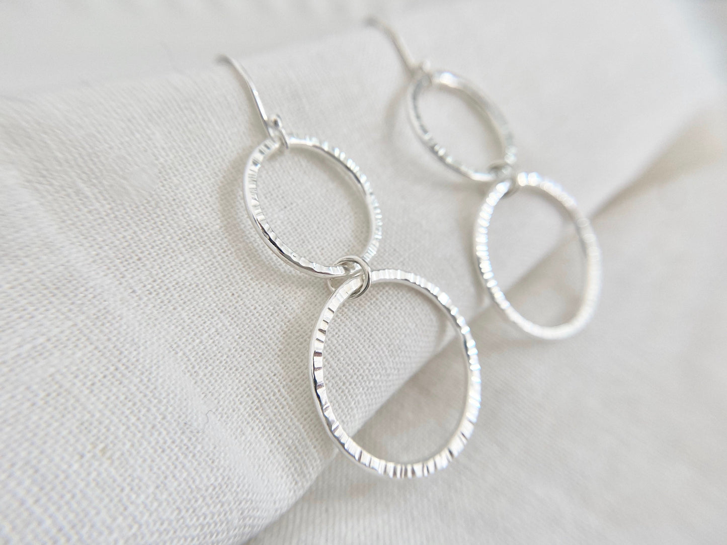 Sterling Silver Double Hoop Line Texture Earrings