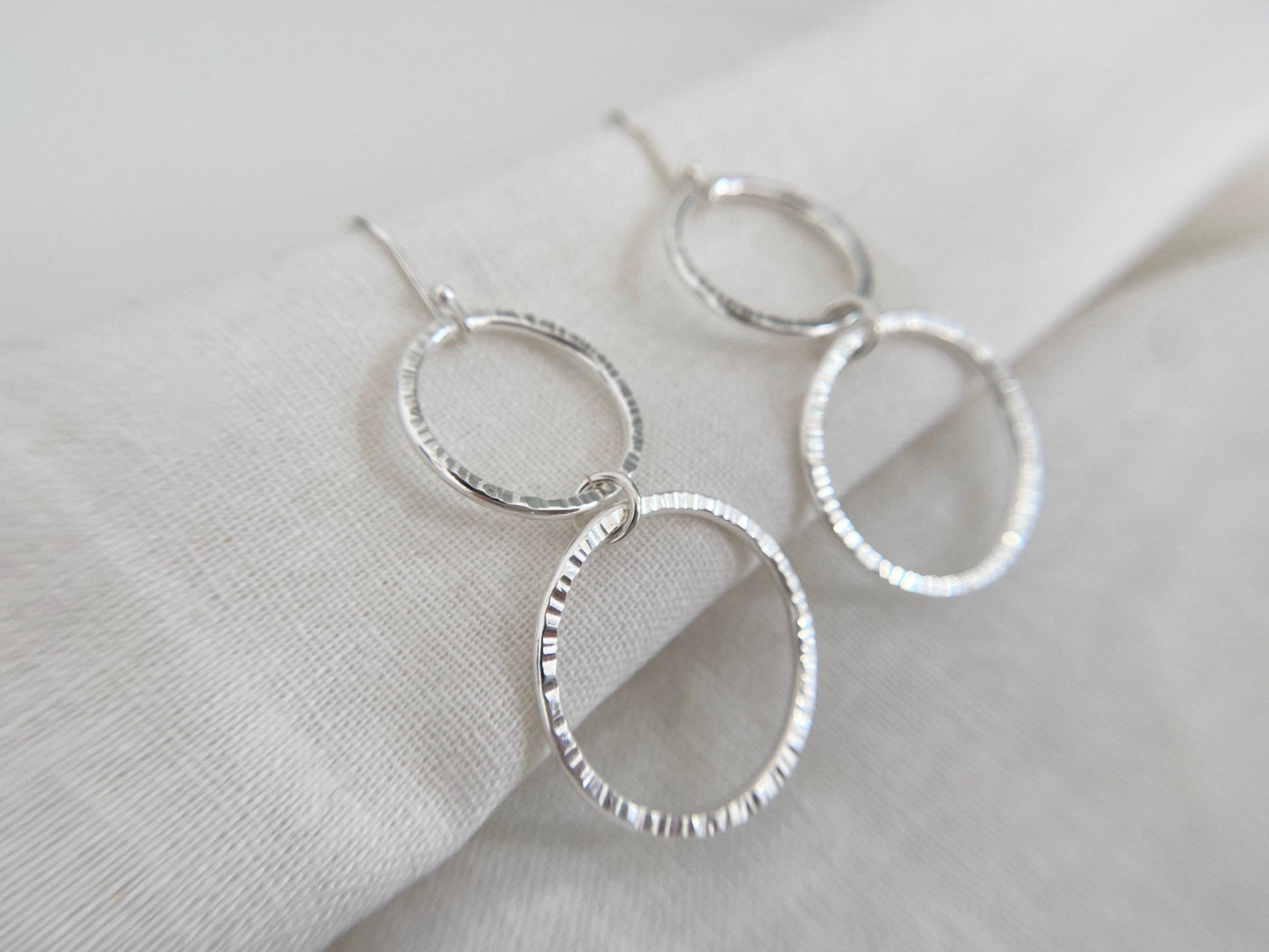 Sterling Silver Double Hoop Line Texture Earrings