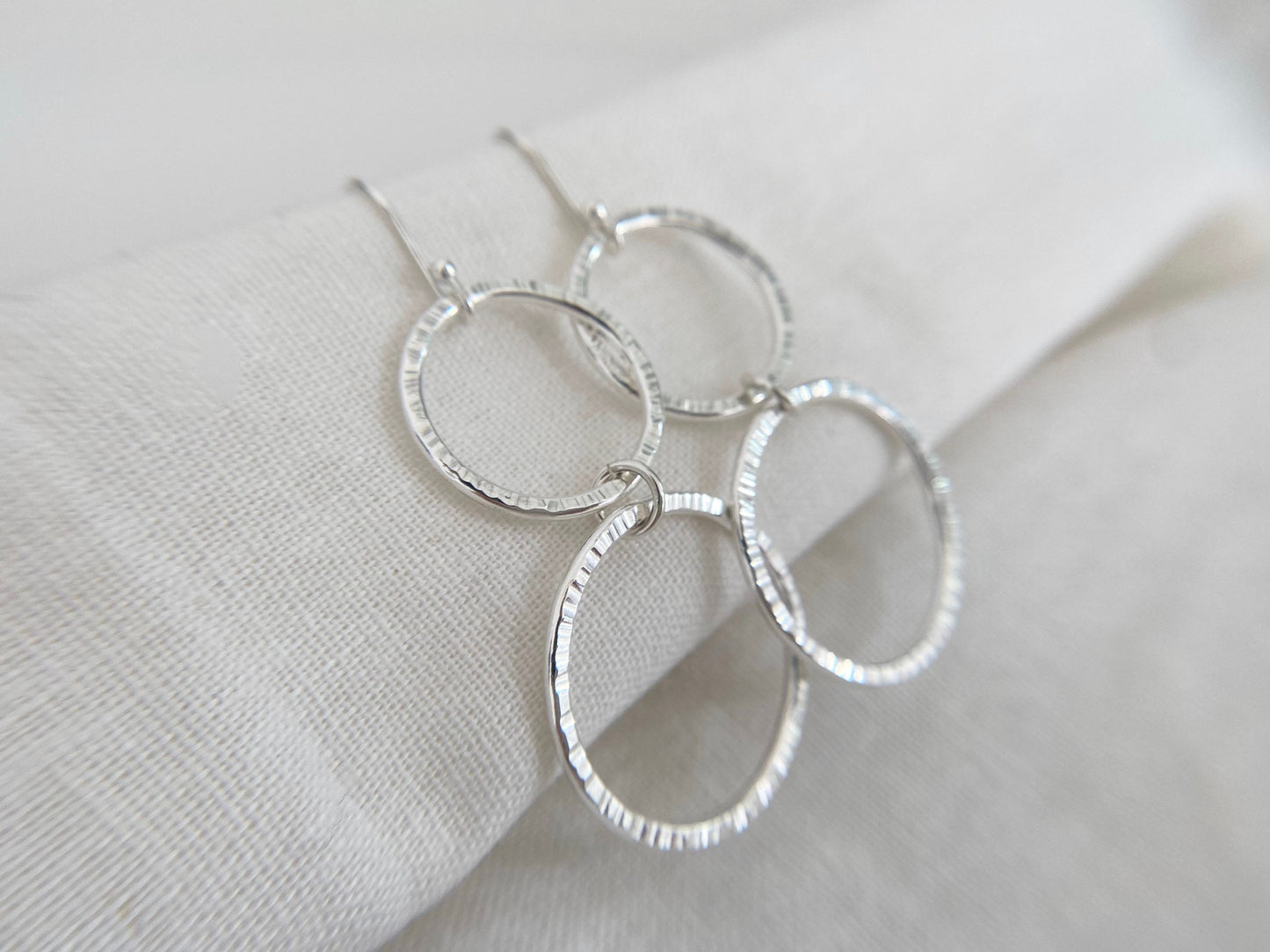 Sterling Silver Double Hoop Line Texture Earrings