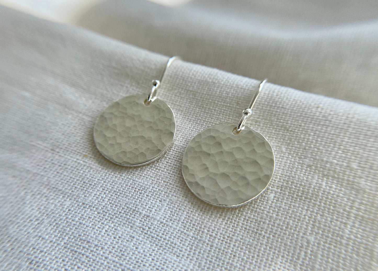 Sterling Silver Hammered Disc Earrings