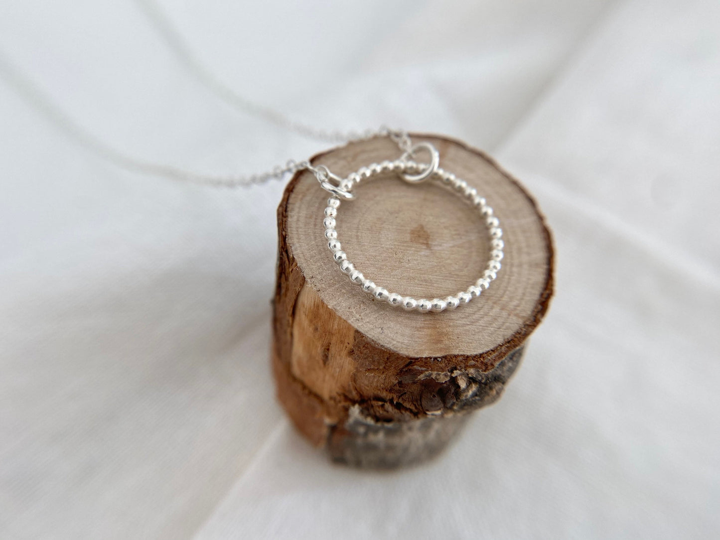 Sterling Silver Circle Necklace with Bead Effect