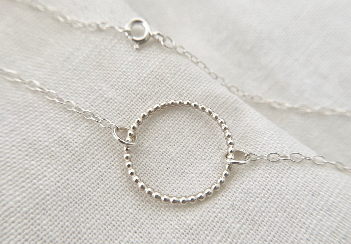 Sterling Silver Circle Necklace with Bead Effect