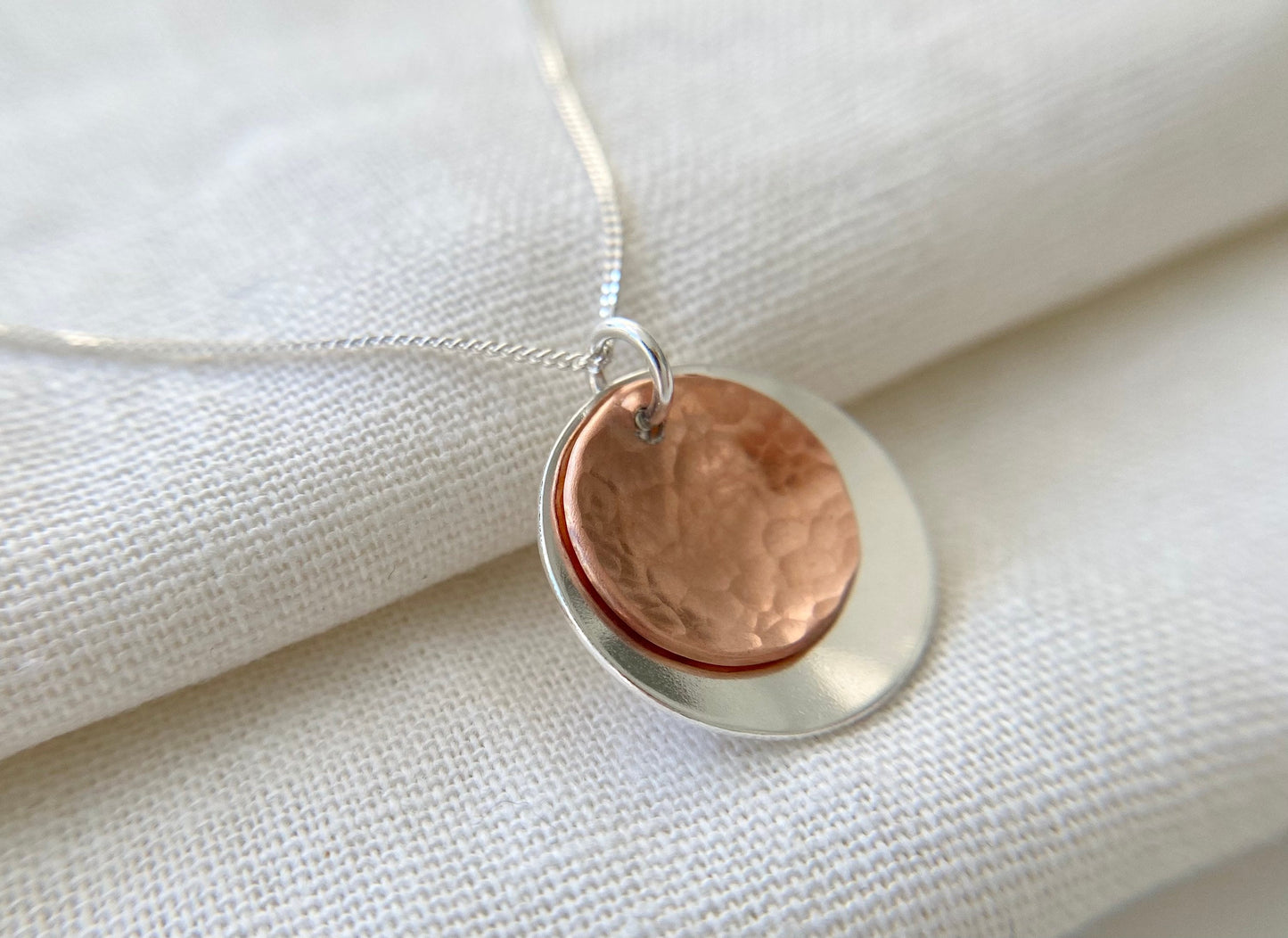 Sterling Silver and Copper Disc Pendant Necklace