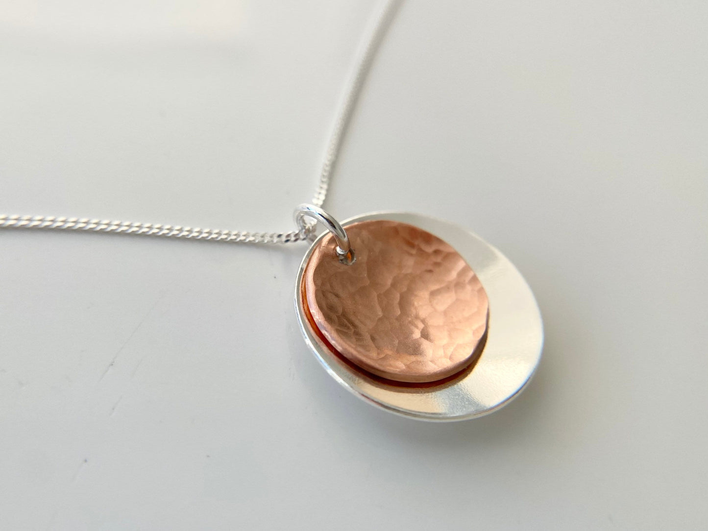 Sterling Silver and Copper Disc Pendant Necklace