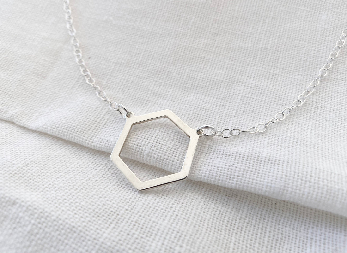 Silver Hexagon Link Necklace