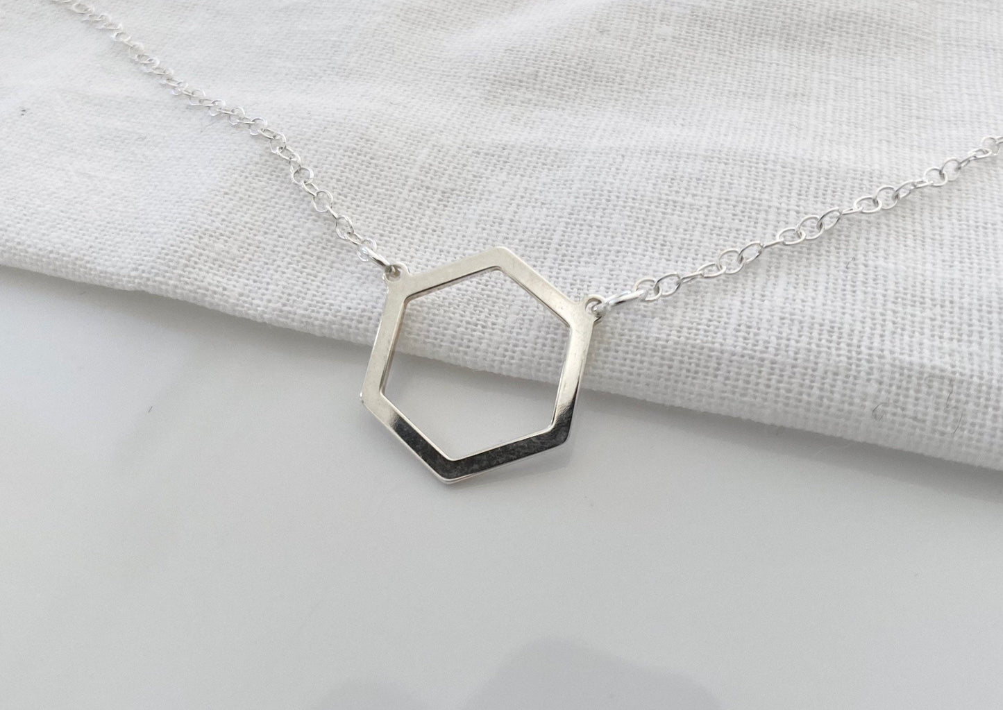 Silver Hexagon Link Necklace