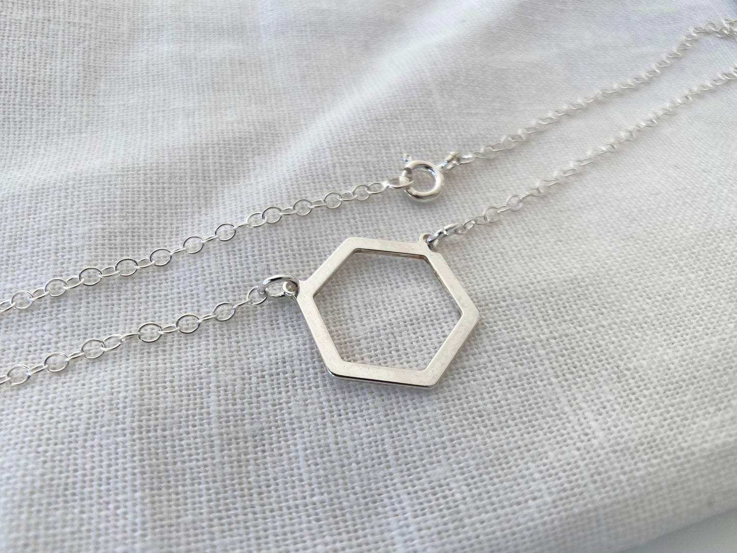 Silver Hexagon Link Necklace