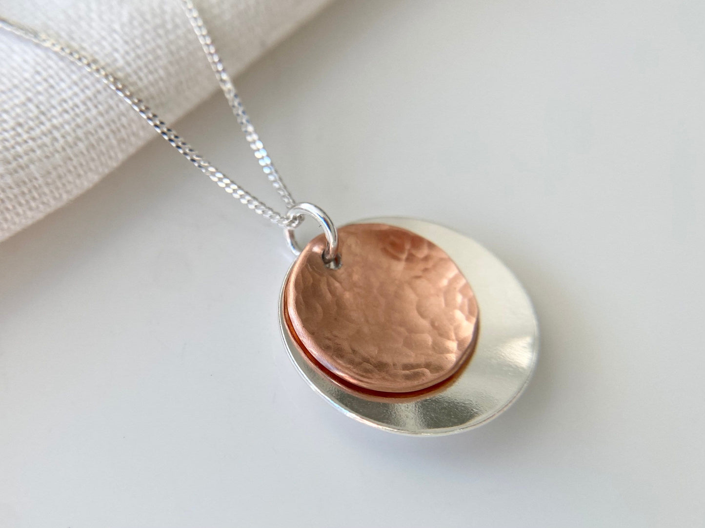 Sterling Silver and Copper Disc Pendant Necklace