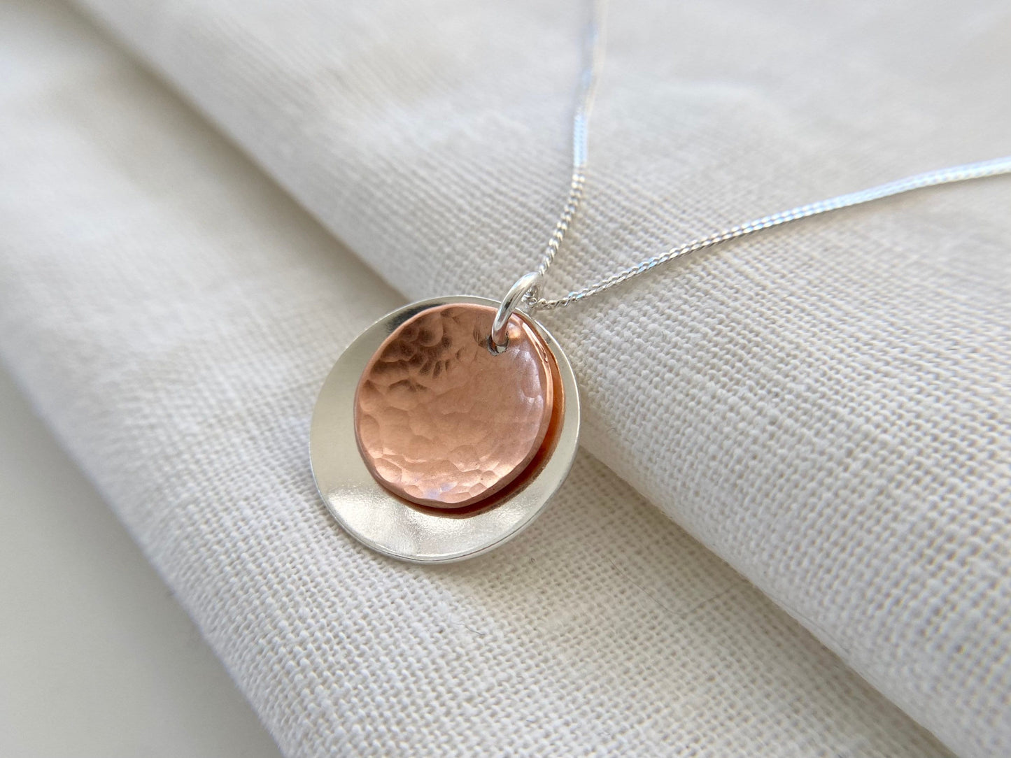 Sterling Silver and Copper Disc Pendant Necklace