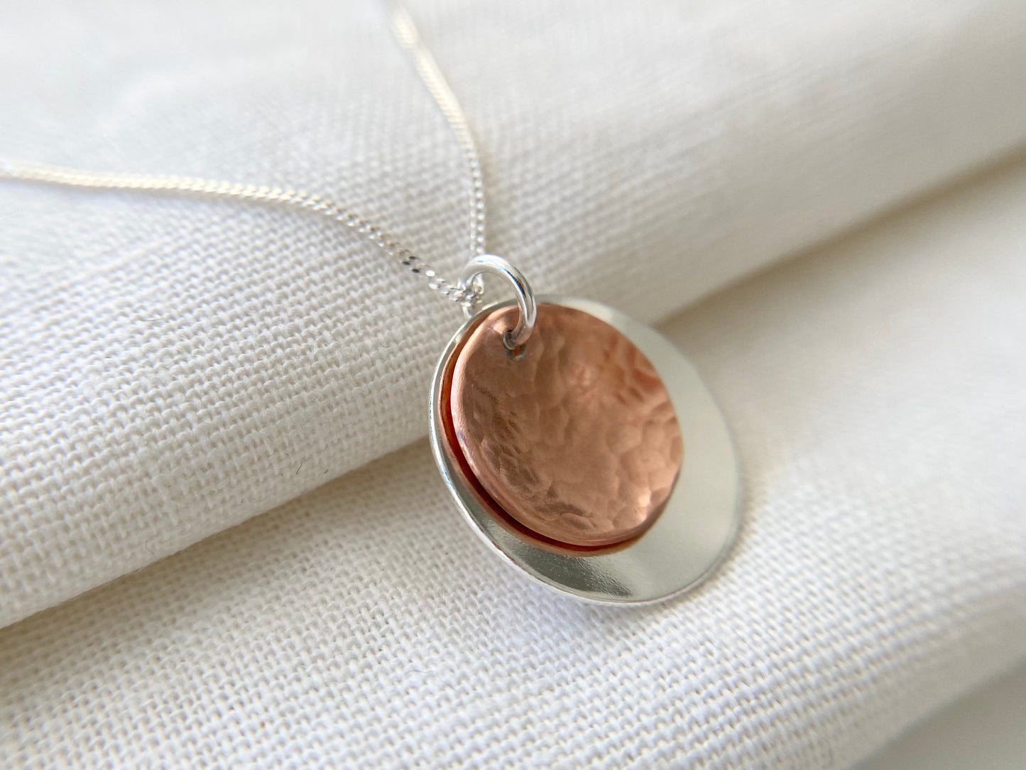 Sterling Silver and Copper Disc Pendant Necklace