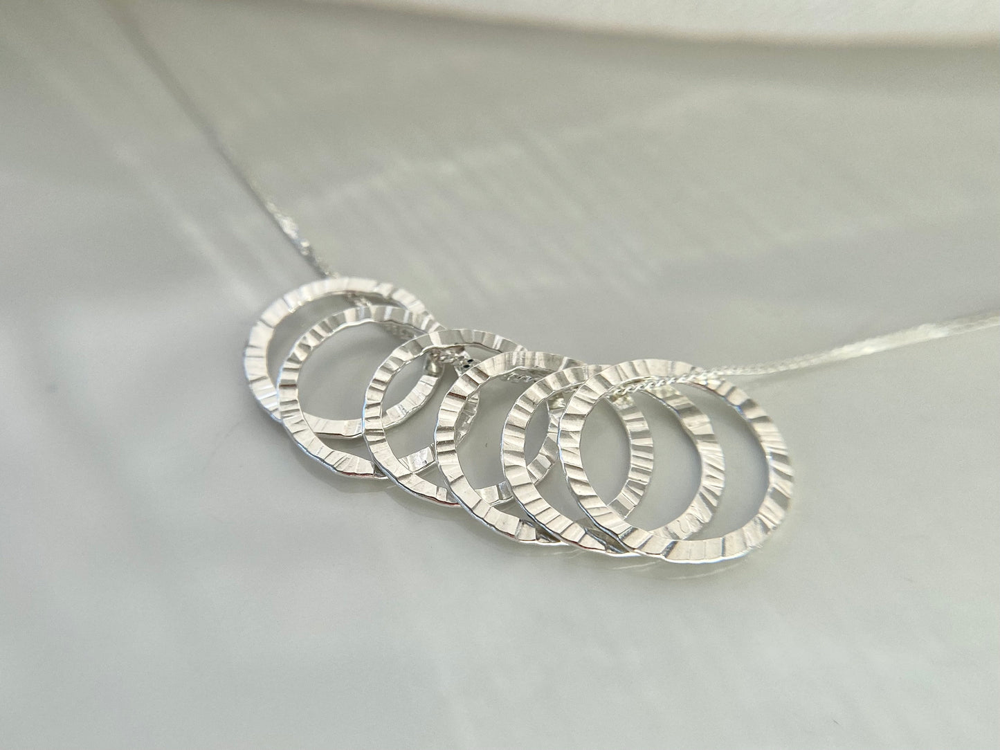 60th Birthday Sterling Silver Six Rings Necklace