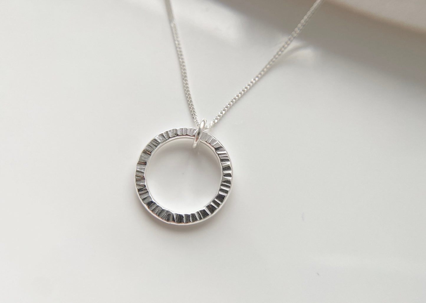 Sterling Silver Textured Circle Pendant Necklace