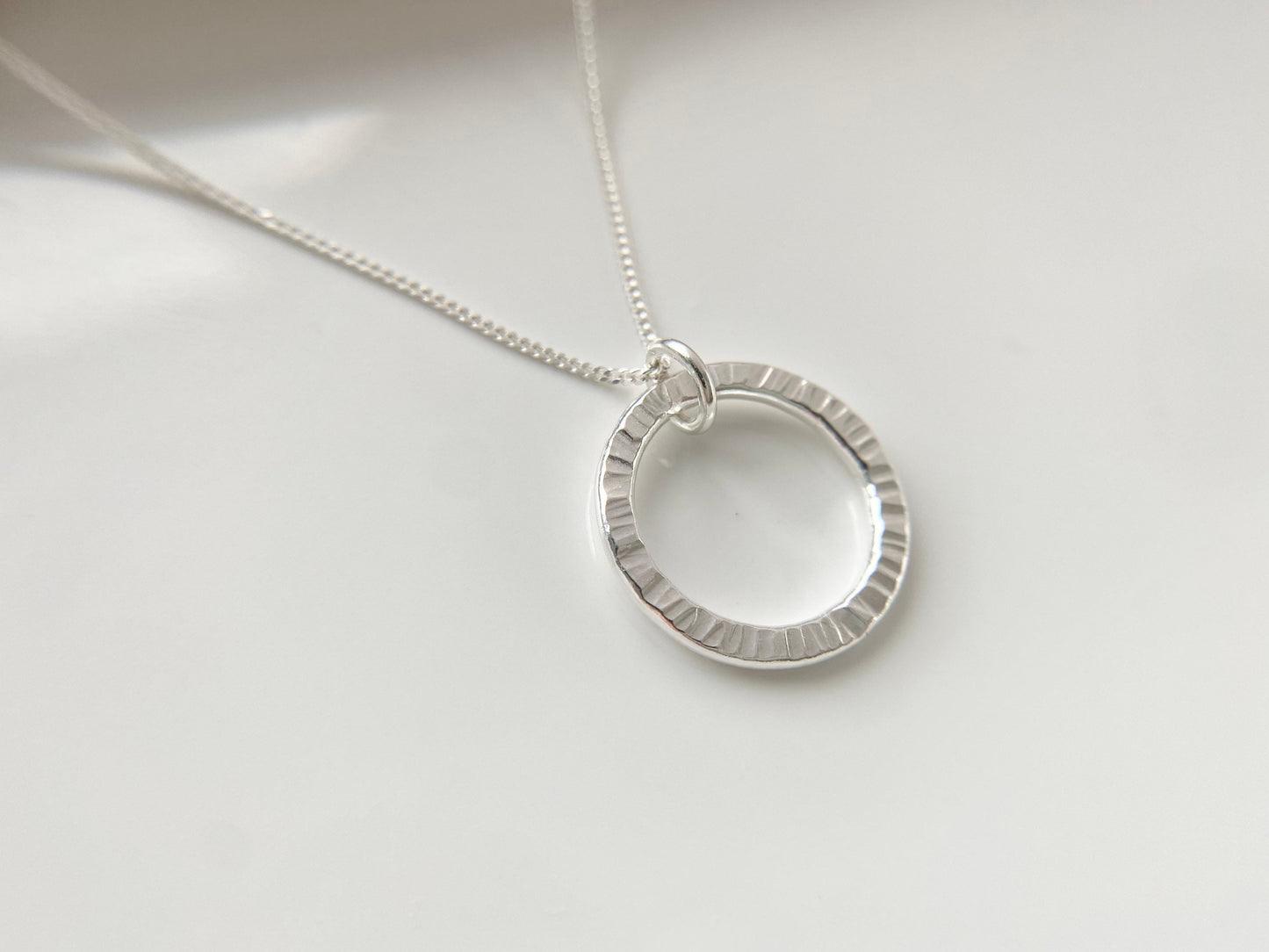 Sterling Silver Textured Circle Pendant Necklace