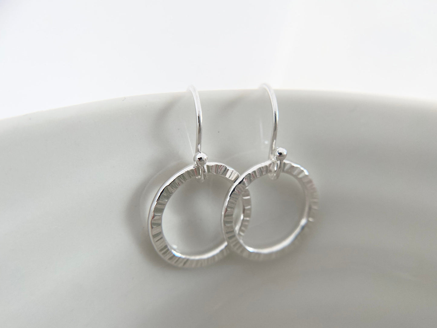 Sterling Silver Line Texture Hoop Earrings