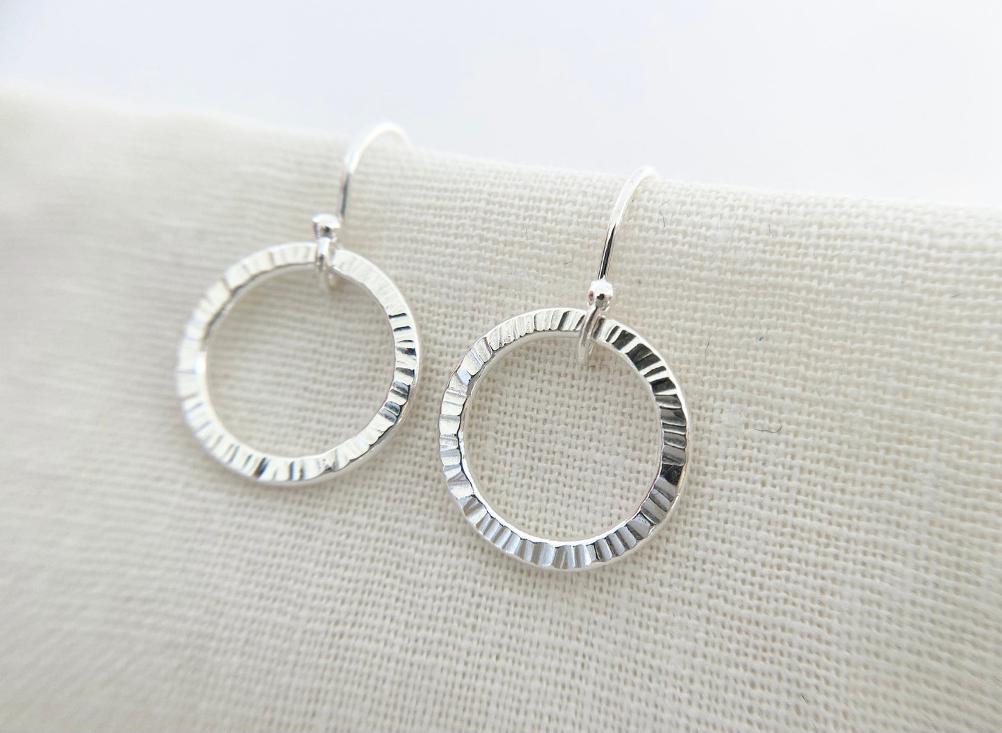 Sterling Silver Line Texture Hoop Earrings