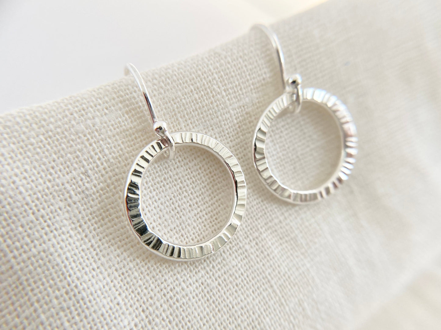 Sterling Silver Line Texture Hoop Earrings