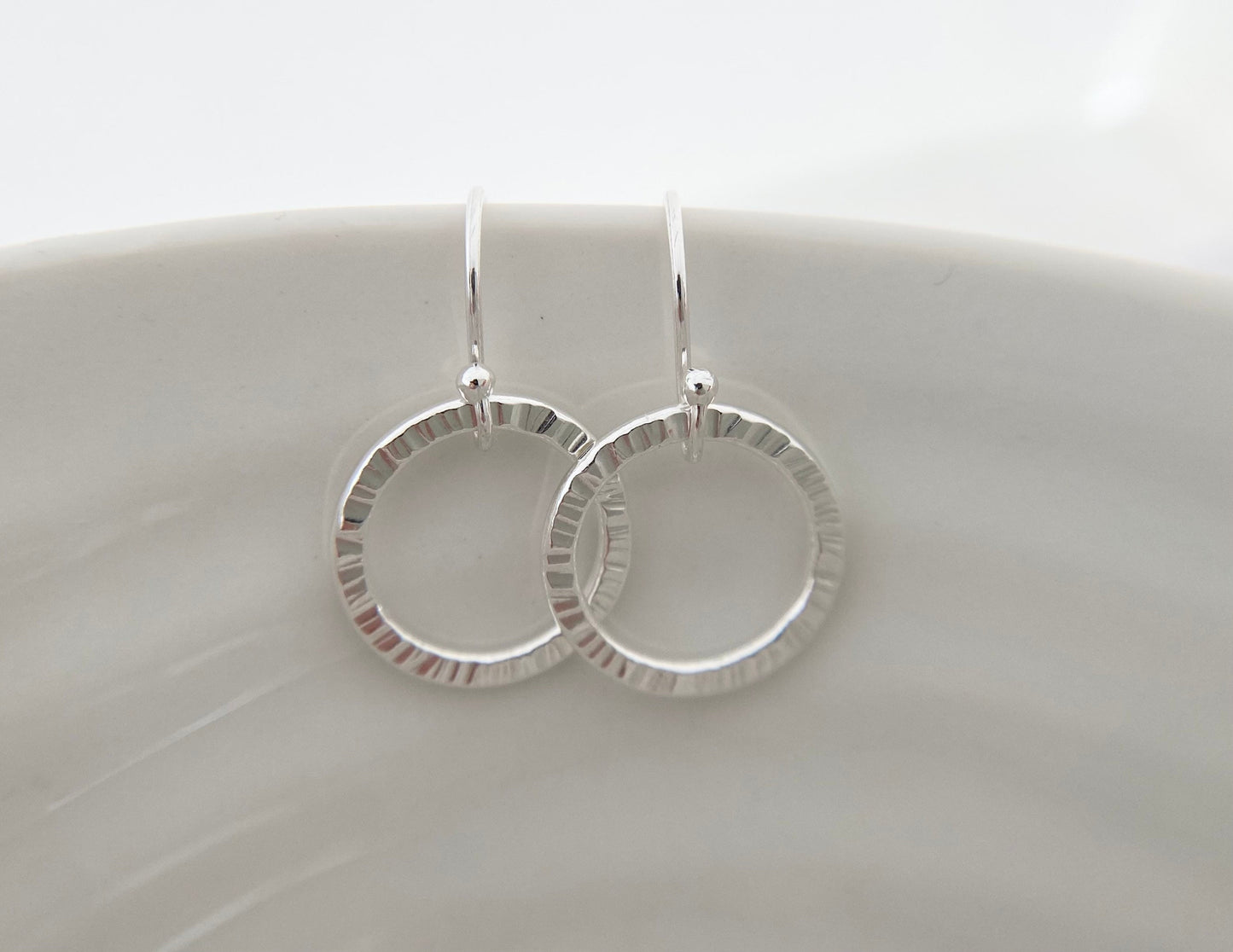 Sterling Silver Line Texture Hoop Earrings