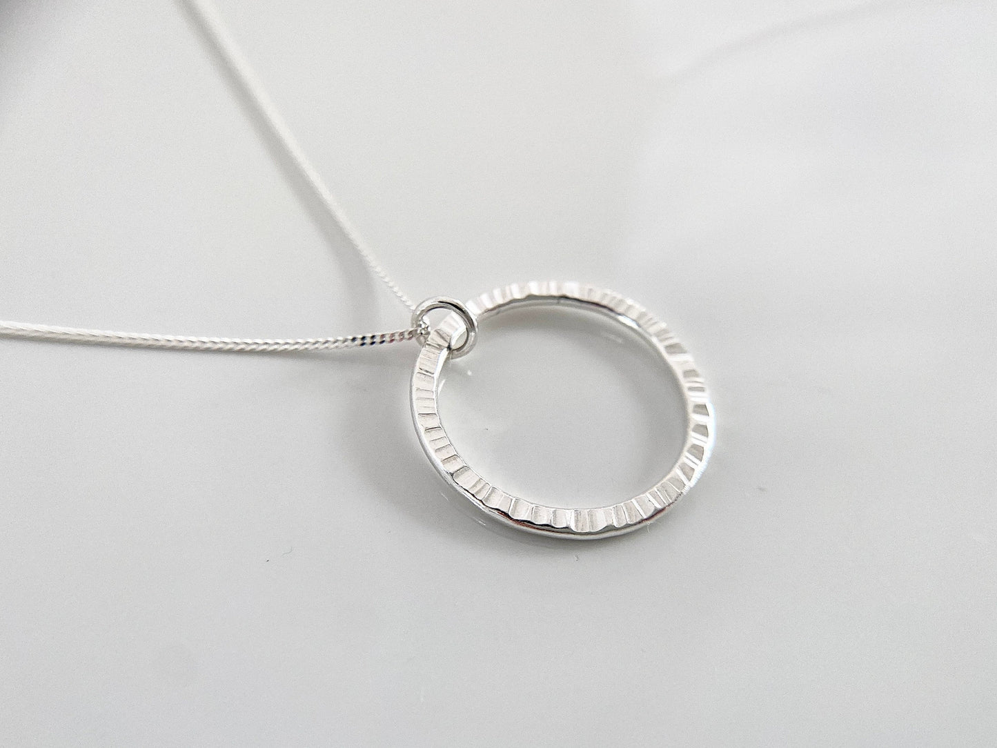 Sterling Silver Textured Circle Pendant Necklace