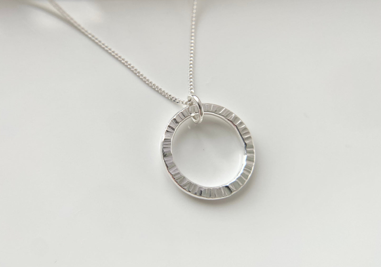 Sterling Silver Textured Circle Pendant Necklace