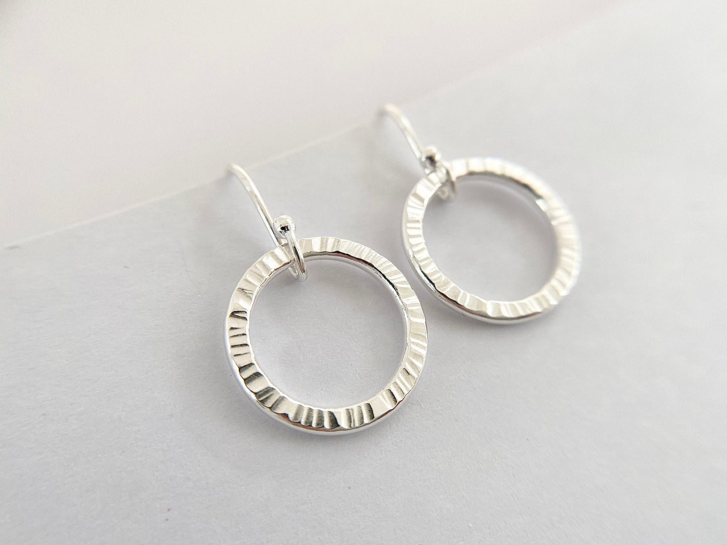 Sterling Silver Line Texture Hoop Earrings