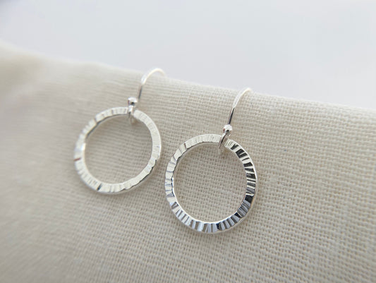 Sterling Silver Line Texture Hoop Earrings