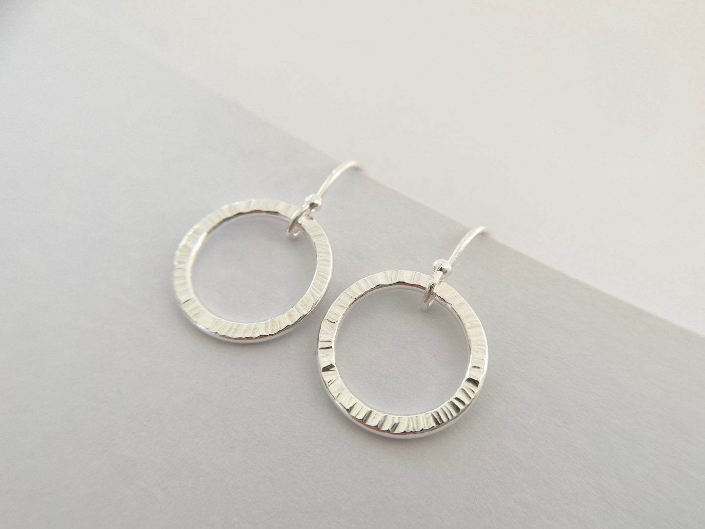 Sterling Silver Line Texture Hoop Earrings