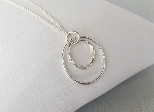 Silver Double Circle Twist Pendant Necklace