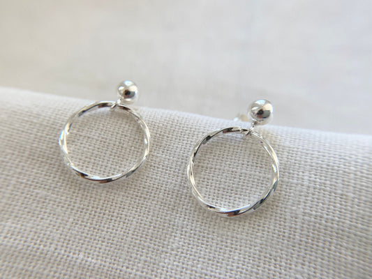 Petite Silver Twisted Hoop with Stud Earrings