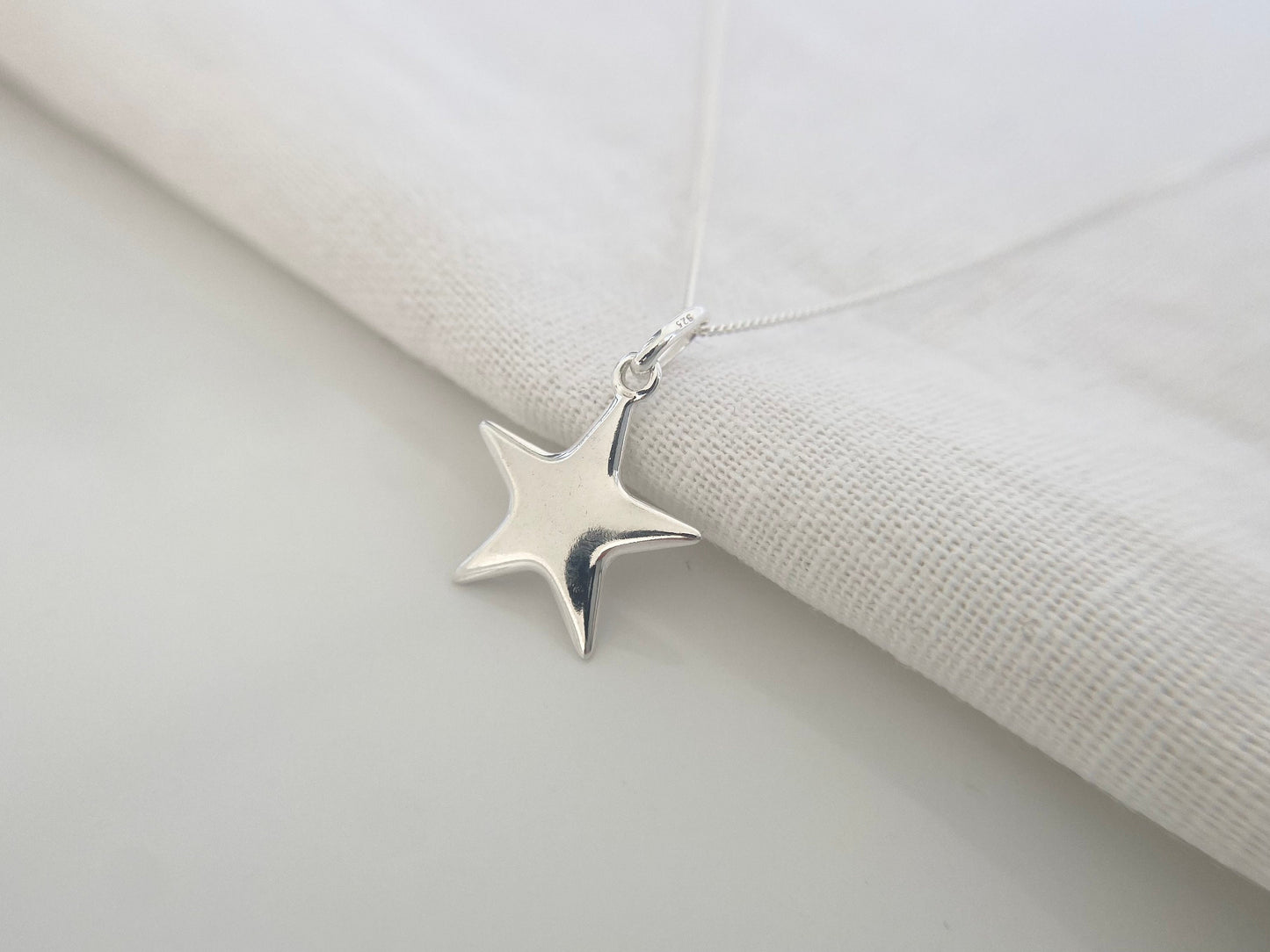 Sterling Silver Puffy Star Pendant Necklace