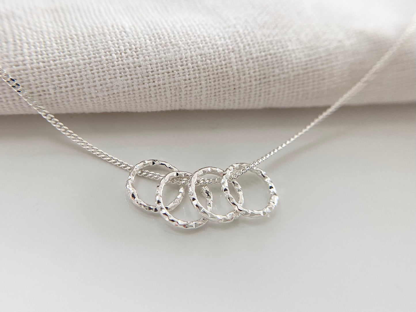 40th Birthday Sterling Silver Necklace with Diamond Cut Rings