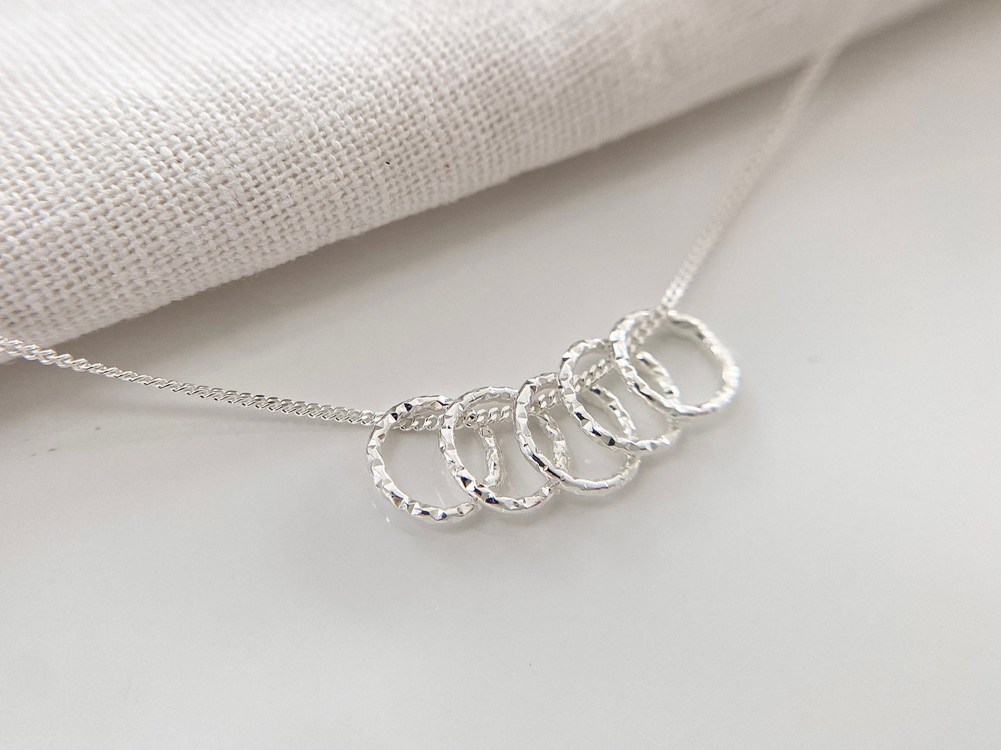 50th Birthday Sterling Silver Necklace with Diamond Cut Rings