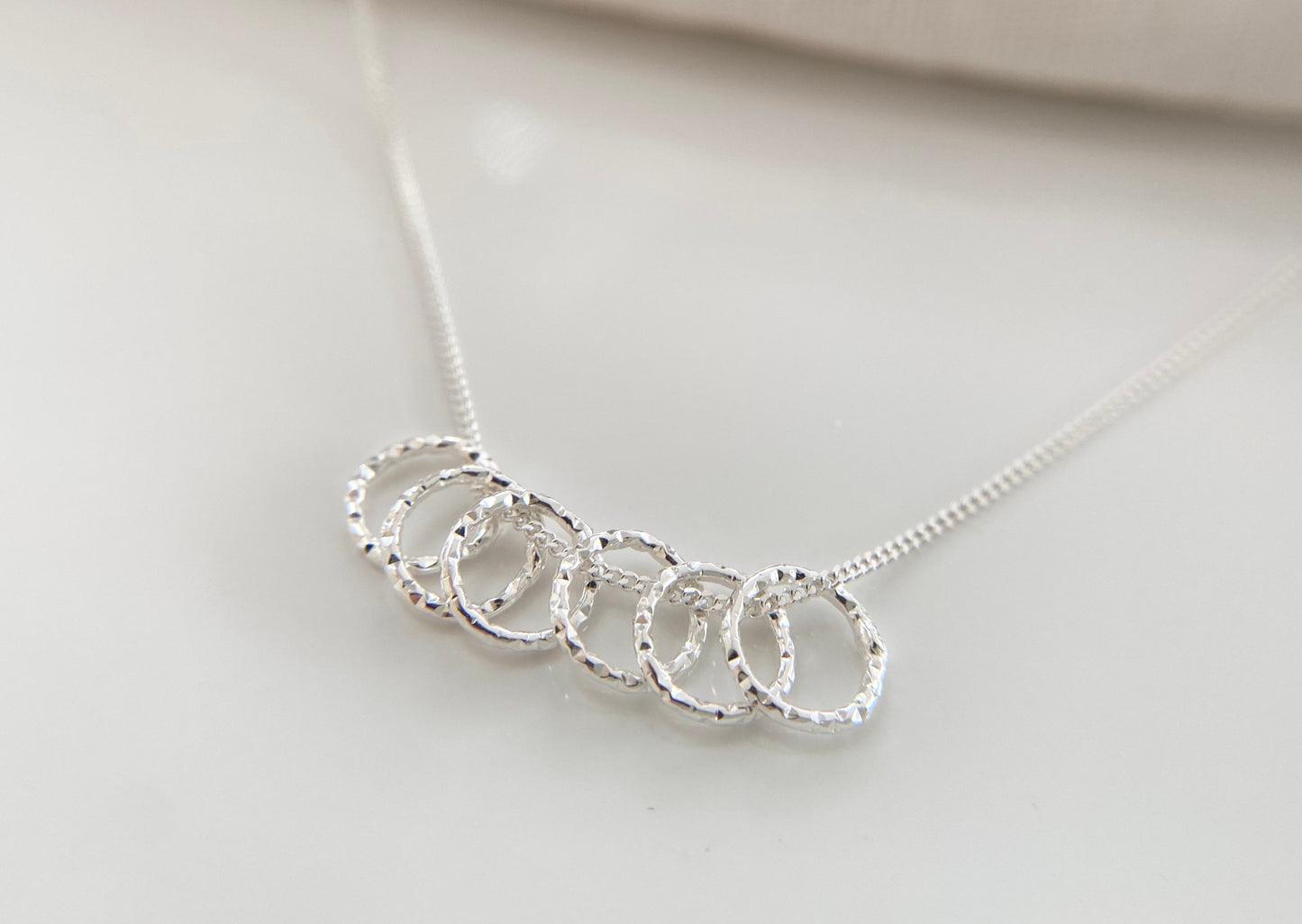 60th Birthday Sterling Silver Necklace with Diamond Cut Rings