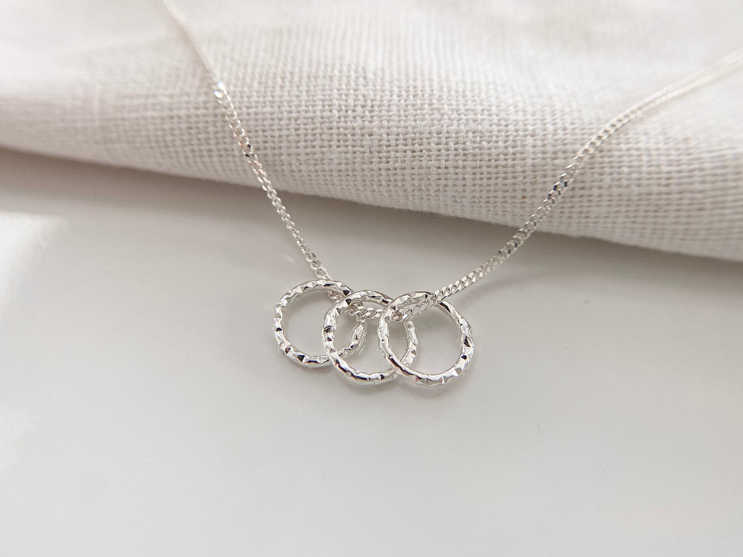 30th Birthday Sterling Silver Necklace with Diamond Cut Rings