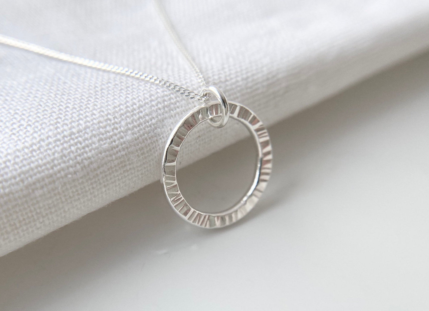 Sterling Silver Textured Circle Pendant Necklace