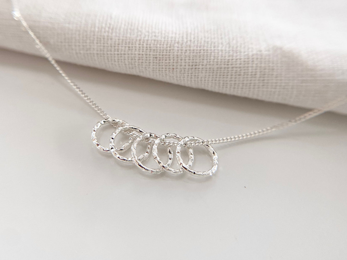 50th Birthday Sterling Silver Necklace with Diamond Cut Rings