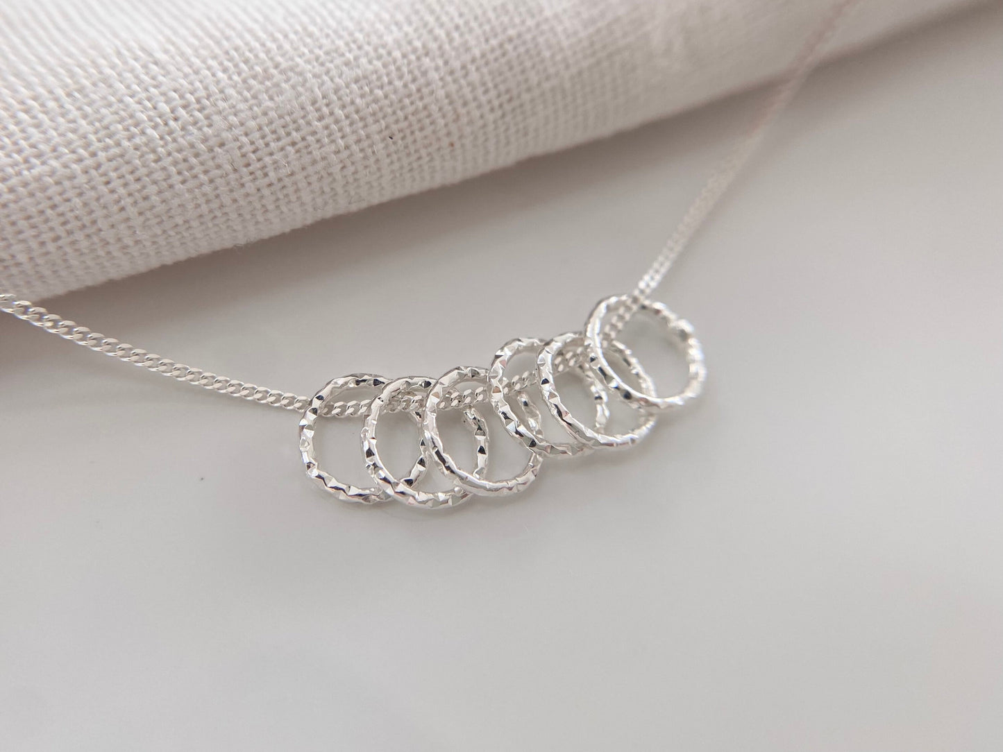 60th Birthday Sterling Silver Necklace with Diamond Cut Rings