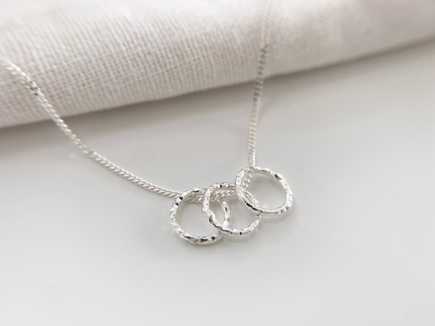 30th Birthday Sterling Silver Necklace with Diamond Cut Rings