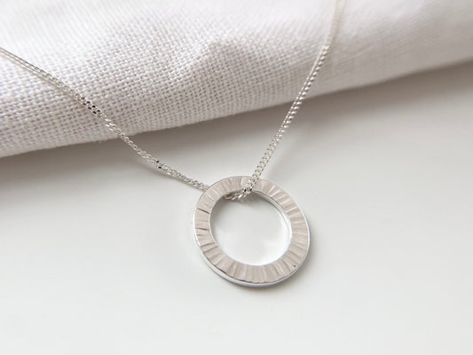 Silver Washer Layering Necklace with Line Texture